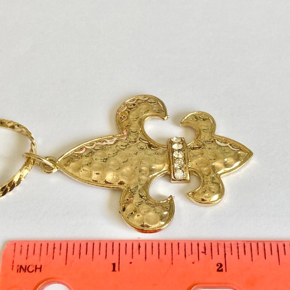Vintage Fleur de Lis Pendant Necklace Gold Plated 24" BIG Statement Mardi Gras - Picture 11 of 12